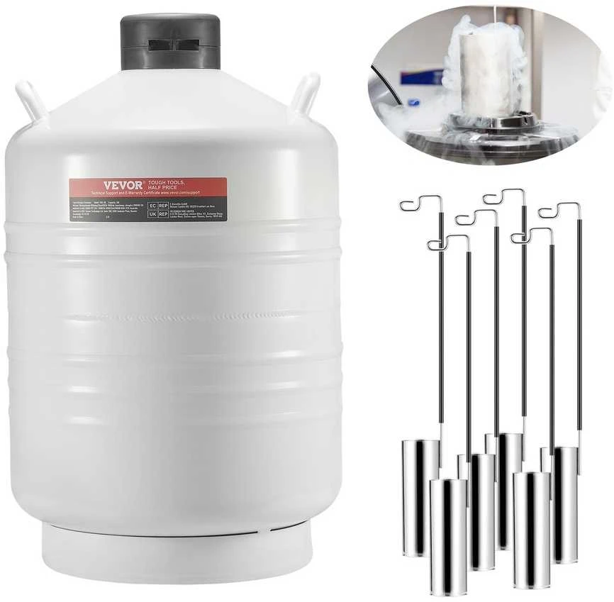 Skysto azoto talpa 30L, aliuminio lydinio LN2 konteineris, 6 kanistrai, kriogeninis Diuaro indas mėginių laikymui, biologinių mėginių saugojimas, šaldymo indas