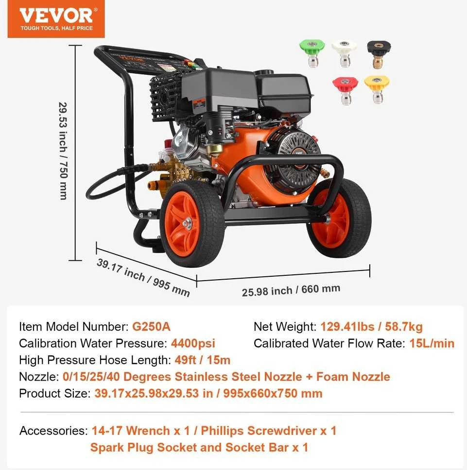 VEVOR Aukšto slėgio plovyklė automobiliams 4400 PSI