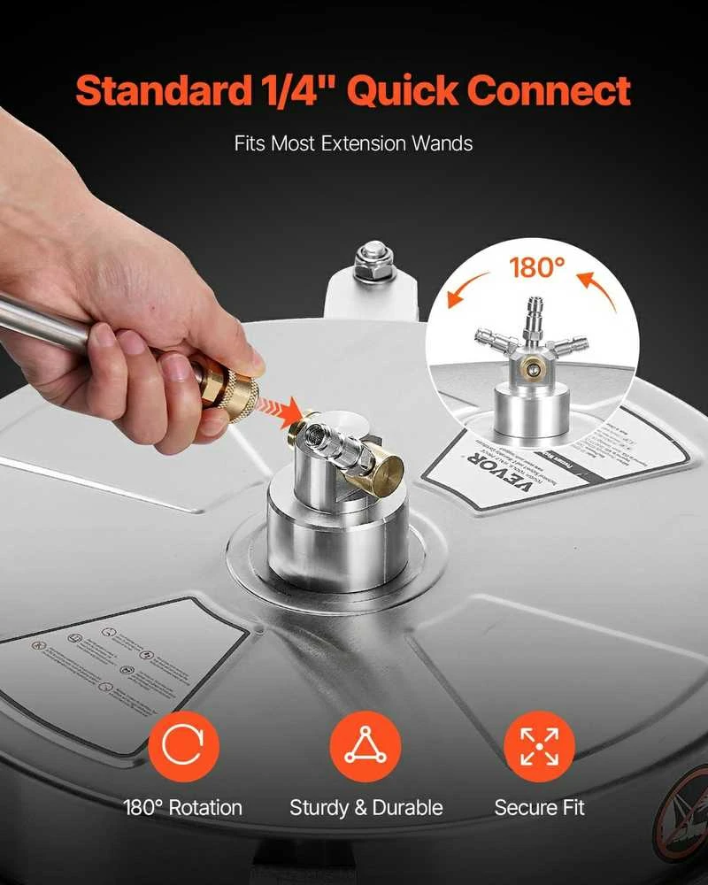 Slėginės plovimo antgalis 4000 PSI, 6.35 mm jungtimi, terasoms, takams, lauko valymui, sukamasis, nerūdijančio plieno, plovimo šepetys, grindų valymo įrankis