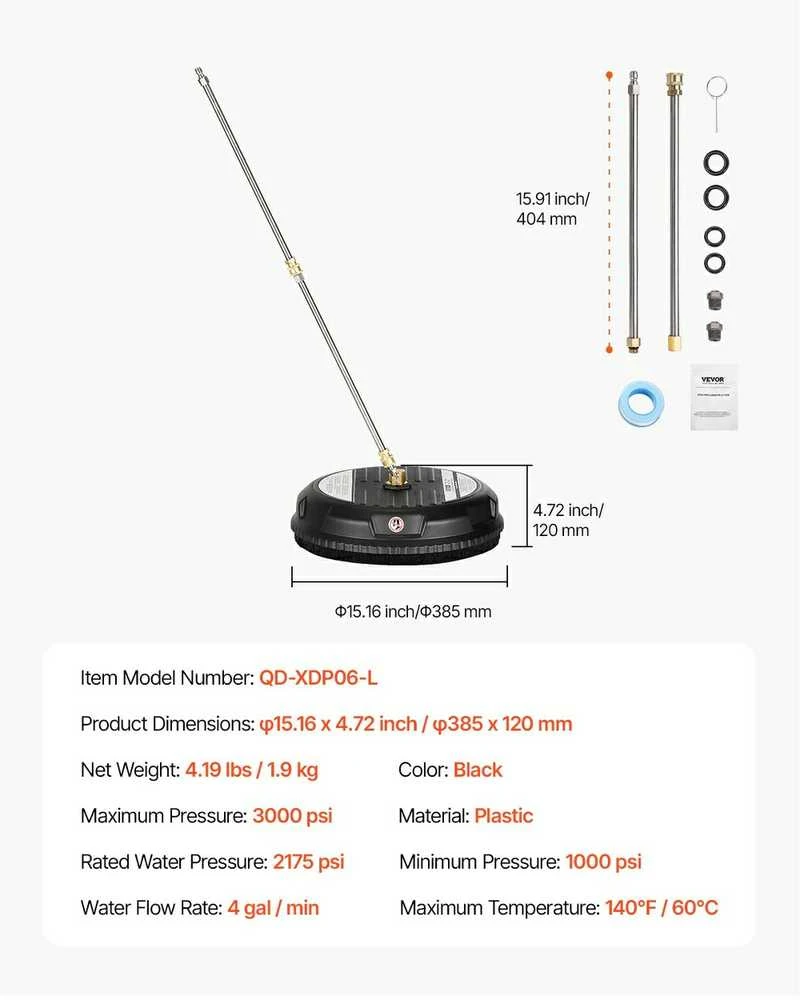 Slėginės plovyklos paviršiaus valiklis garažo įvažiavimams, 385 mm, 3000 PSI, kiemo valiklis