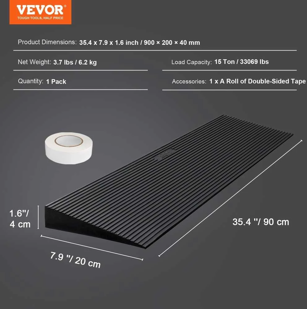 VEVOR 1.6 cm slenkstinė guminė rampa robotams