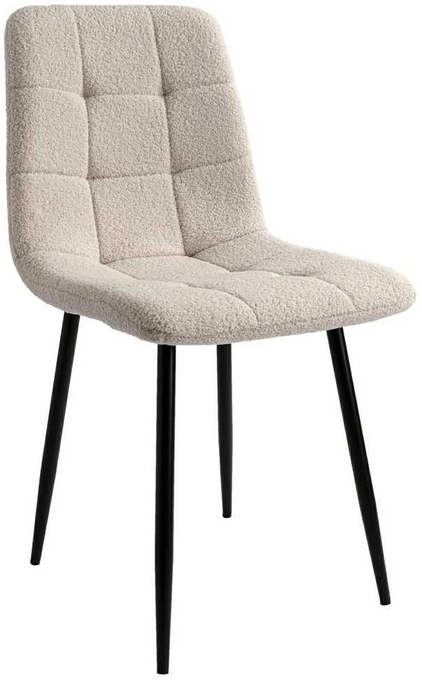 Smėlio spalvos boucle valgomojo kėdė, minkštas Teddy audinys, metalinės kojos, modernus dizainas, akcento kėdė, virtuvės kėdė, svetainės kėdė, šiuolaikiška kėdė
