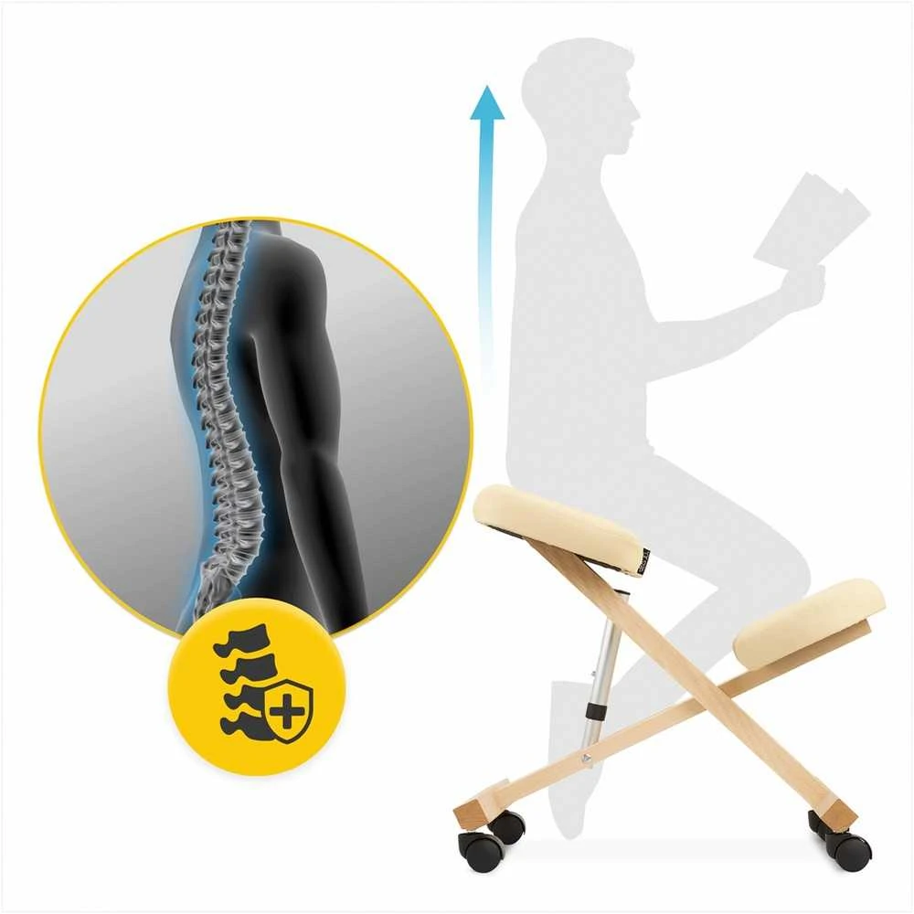 4Fizjo Smėlio spalvos klūpima kėdė, namų biurui, ergonominė laikysenos atrama, reguliuojamo aukščio klūpima kėdė, patogi darbo kėdė
