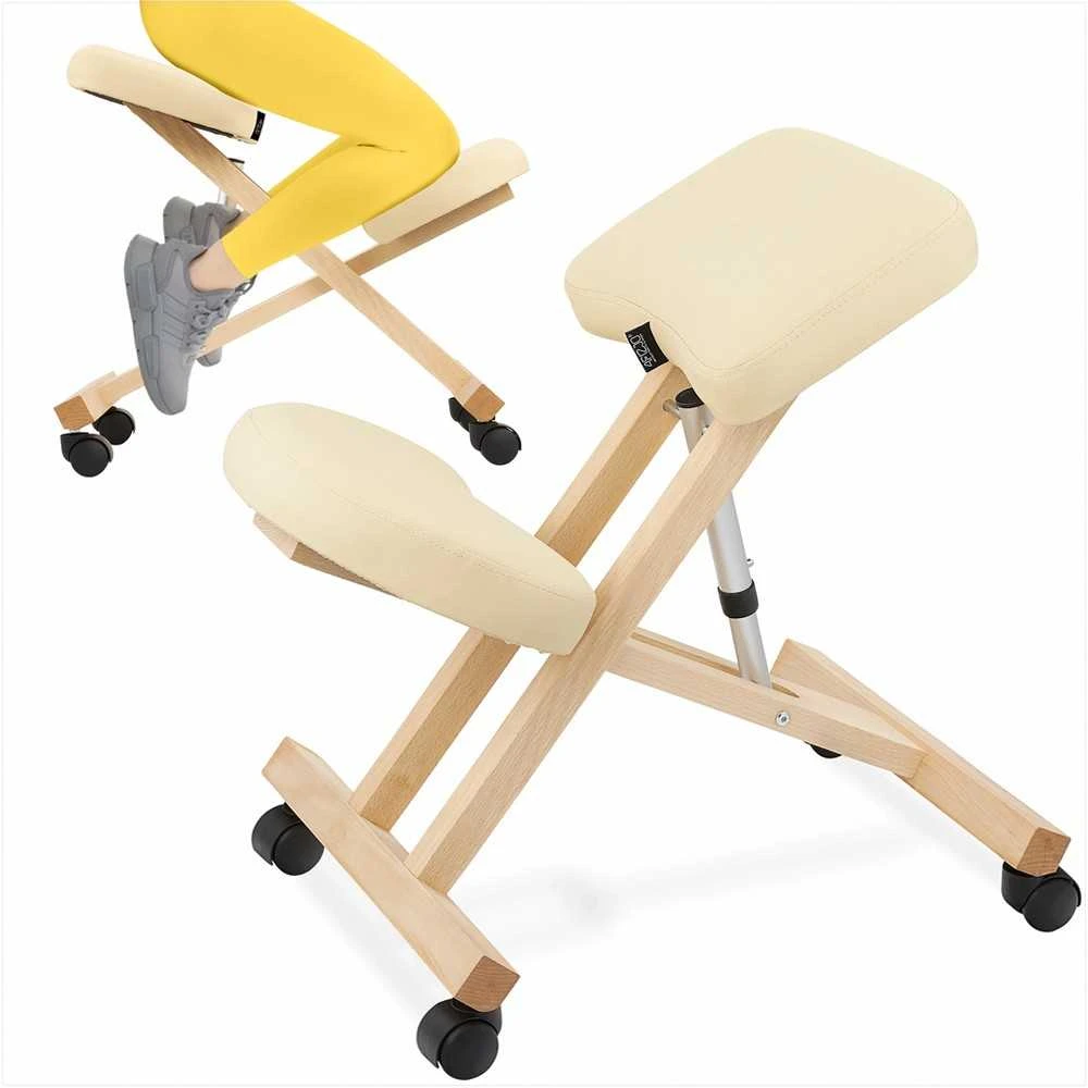 4Fizjo Smėlio spalvos klūpima kėdė, namų biurui, ergonominė laikysenos atrama, reguliuojamo aukščio klūpima kėdė, patogi darbo kėdė
