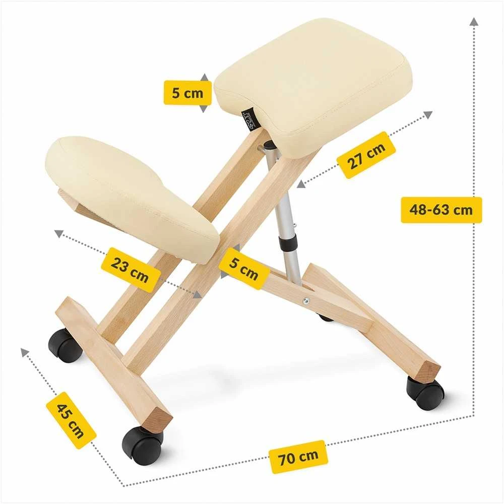 4Fizjo Smėlio spalvos klūpima kėdė, namų biurui, ergonominė laikysenos atrama, reguliuojamo aukščio klūpima kėdė, patogi darbo kėdė