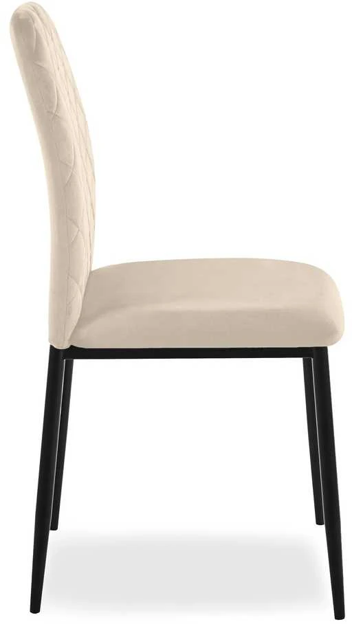 Smėlio spalvos velvetinis valgomojo kėdė, geometrinio dygsniavimo minkšta sėdynė, metalinės kojos, virtuvės kėdė, modernus valgomojo baldas