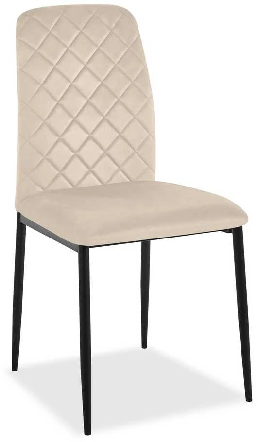 Smėlio spalvos velvetinis valgomojo kėdė, geometrinio dygsniavimo minkšta sėdynė, metalinės kojos, virtuvės kėdė, modernus valgomojo baldas
