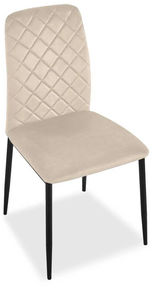 Smėlio spalvos velvetinis valgomojo kėdė, geometrinio dygsniavimo minkšta sėdynė, metalinės kojos, virtuvės kėdė, modernus valgomojo baldas