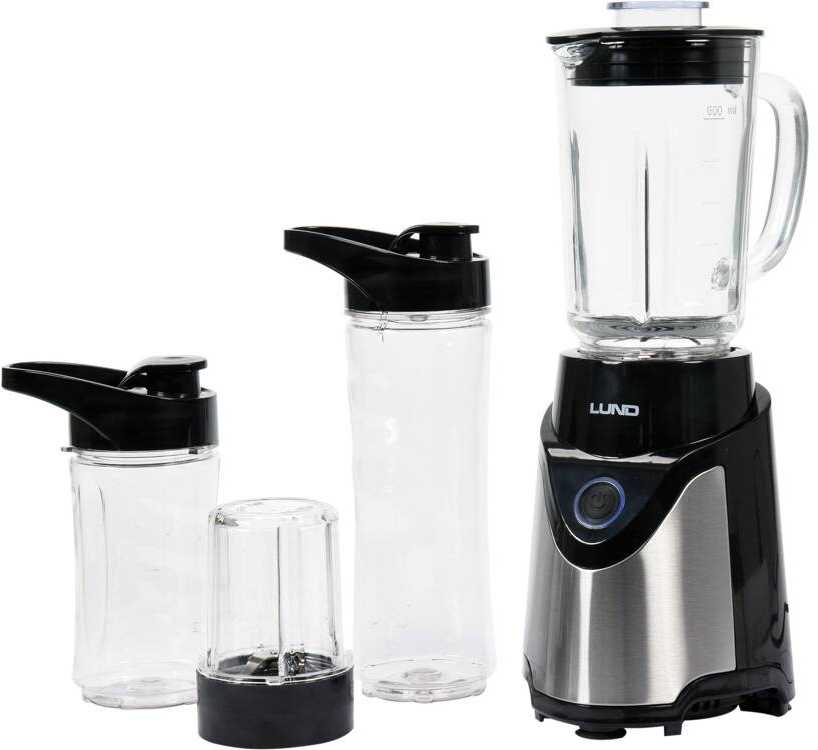 Smoothie maišytuvas 500W, su stikliniu kaušeliu ir smulkintuvu, juodas