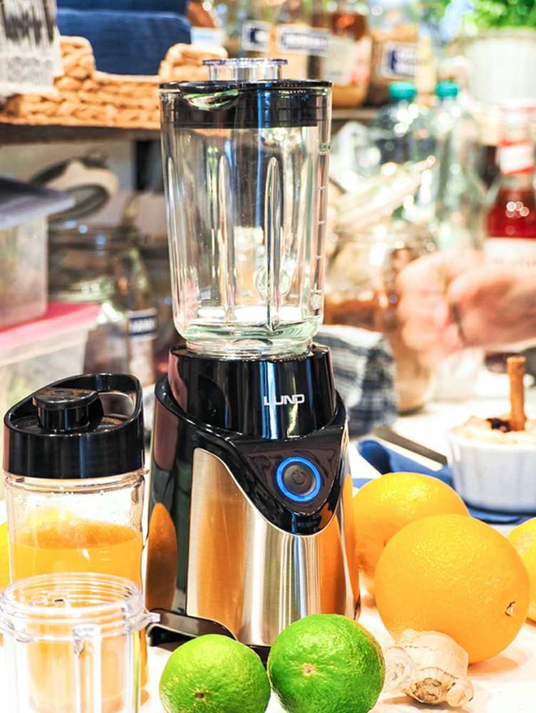 Smoothie maišytuvas 500W, su stikliniu kaušeliu ir smulkintuvu, juodas