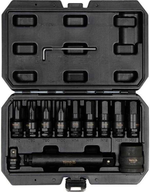 Smūginis raktų rinkinys auto ir pramonei, CrMo, 12 vnt., Torx ir Hex. Smūginiai raktai