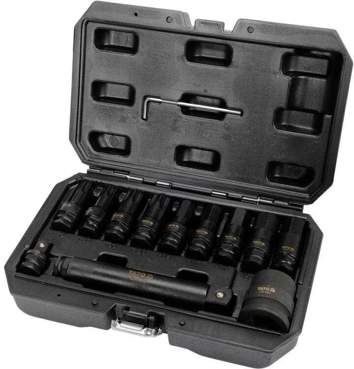 Smūginis raktų rinkinys auto ir pramonei, CrMo, 12 vnt., Torx ir Hex. Smūginiai raktai