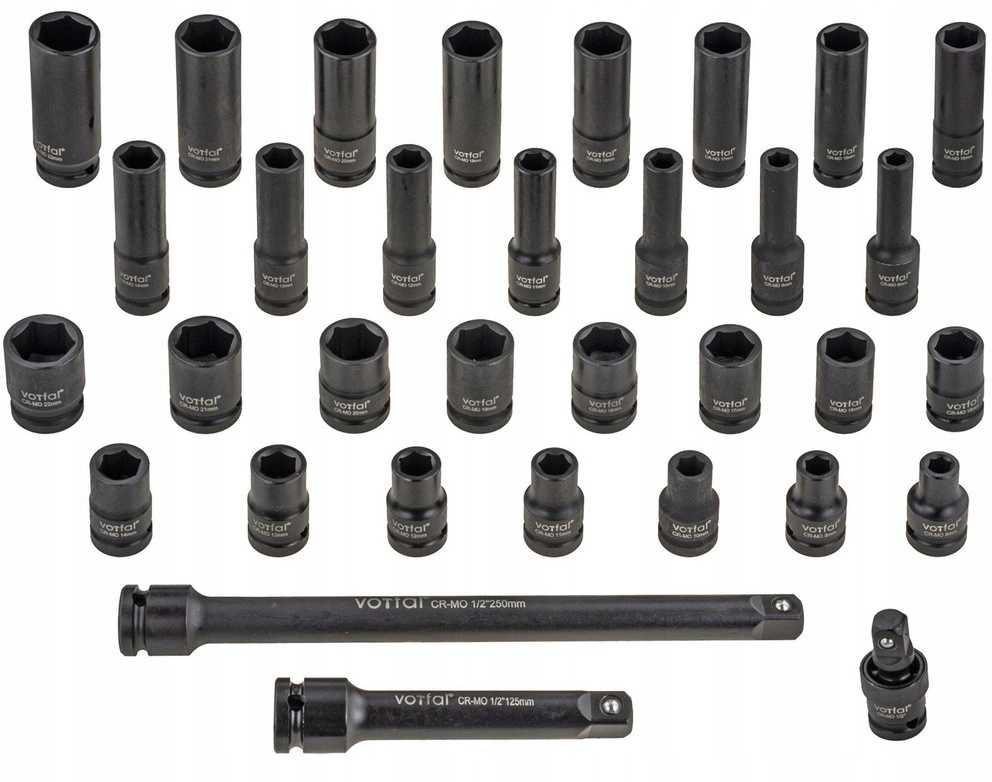Smūginių galvučių rinkinys, 8-22 mm, 1/2" tvarkyklė, chromo-molibdeno plienas, smūginių veržliarakčių galvučių rinkinys, mechaniko įrankių rinkinys