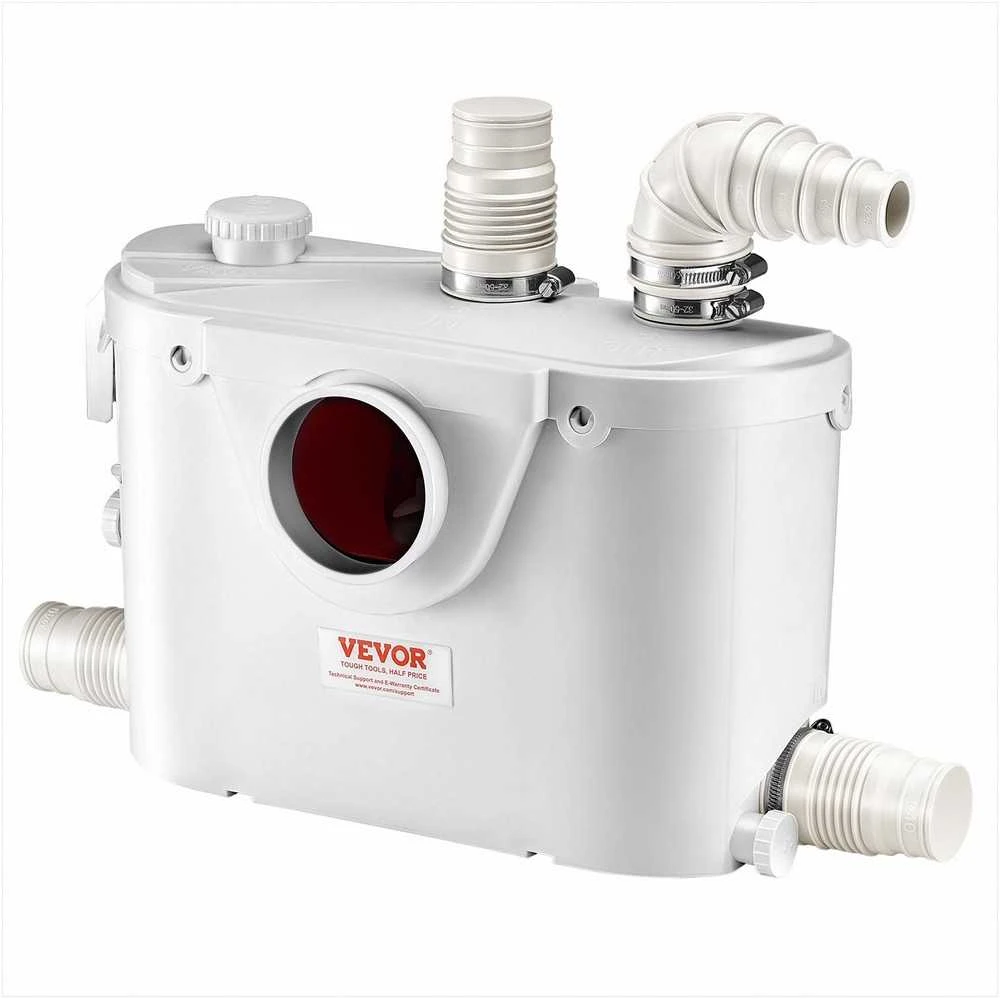 Smulkinimo siurblys nuotekoms ir tualetui, 500W 4 įleidimo angos, 110 L/min srautas 8 m kėlimas, rūsiui dušui kriauklei skalbyklai voniai, nuotekų šalinimo įrenginys, fekalinis siurblys