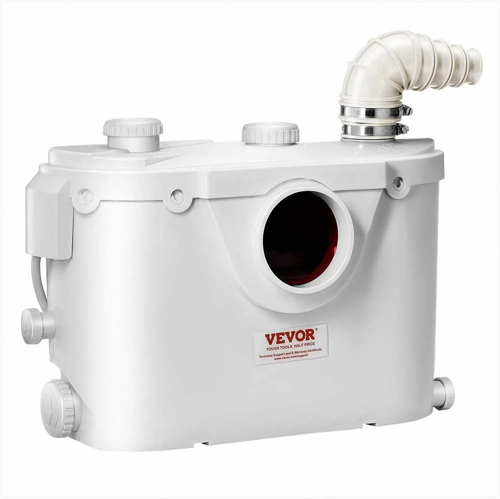 Smulkinimo siurblys nuotekoms ir tualetui, 500W 4 įleidimo angos, 110 L/min srautas 8 m kėlimas, rūsiui dušui kriauklei skalbyklai voniai, nuotekų šalinimo įrenginys, fekalinis siurblys