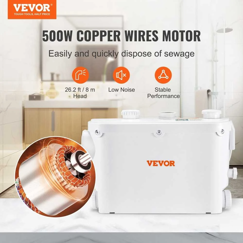 VEVOR Macerator šliužo siurblys 500W su 3 įėjimais