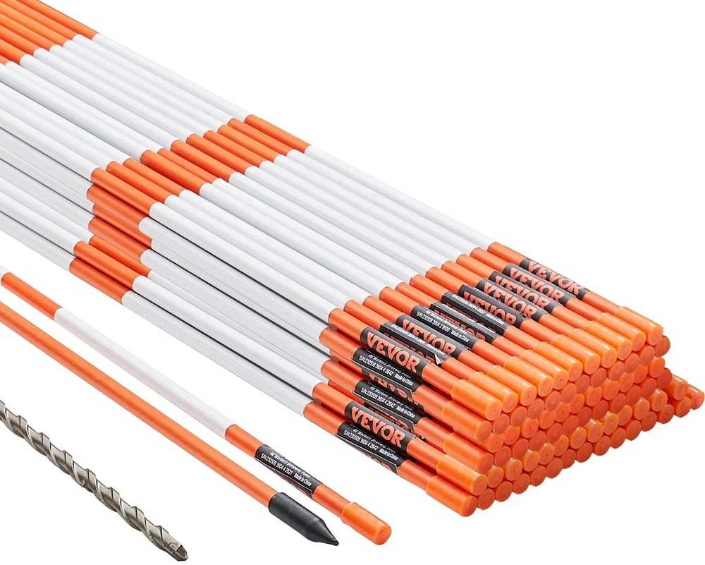 Sniego atstumimo kuoliukai su atšvaitu, 100 vnt, 121.5 cm ilgio, oranžiniai stiklo pluošto ženklai, kelio riboženkliai.