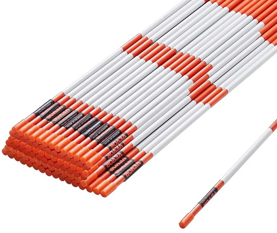 Sniego atstumimo kuoliukai su atšvaitu, 100 vnt, 121.5 cm ilgio, oranžiniai stiklo pluošto ženklai, kelio riboženkliai.
