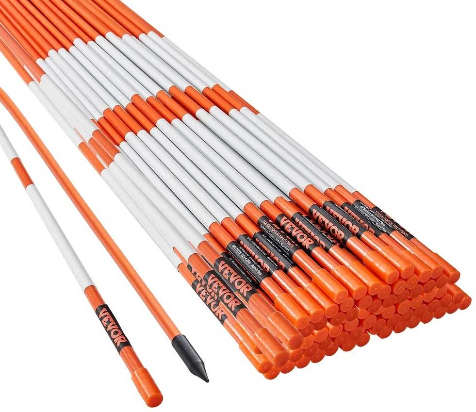 Sniego atstumimo kuoliukai su atšvaitu, 100 vnt, 121.5 cm ilgio, oranžiniai stiklo pluošto ženklai, kelio riboženkliai.