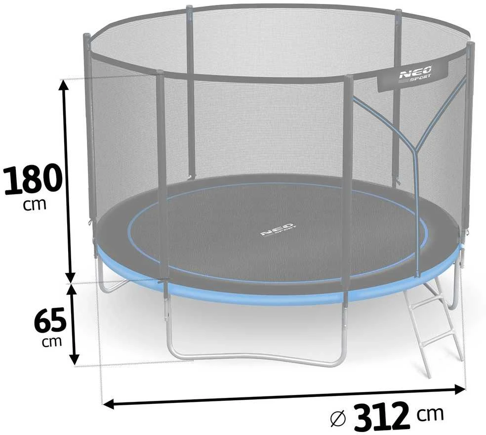 Sodo batutas 312 cm su apsaugos tinklu ir kopėčiomis, lauko batutas, apvalus batutas vaikams, batutas kieme