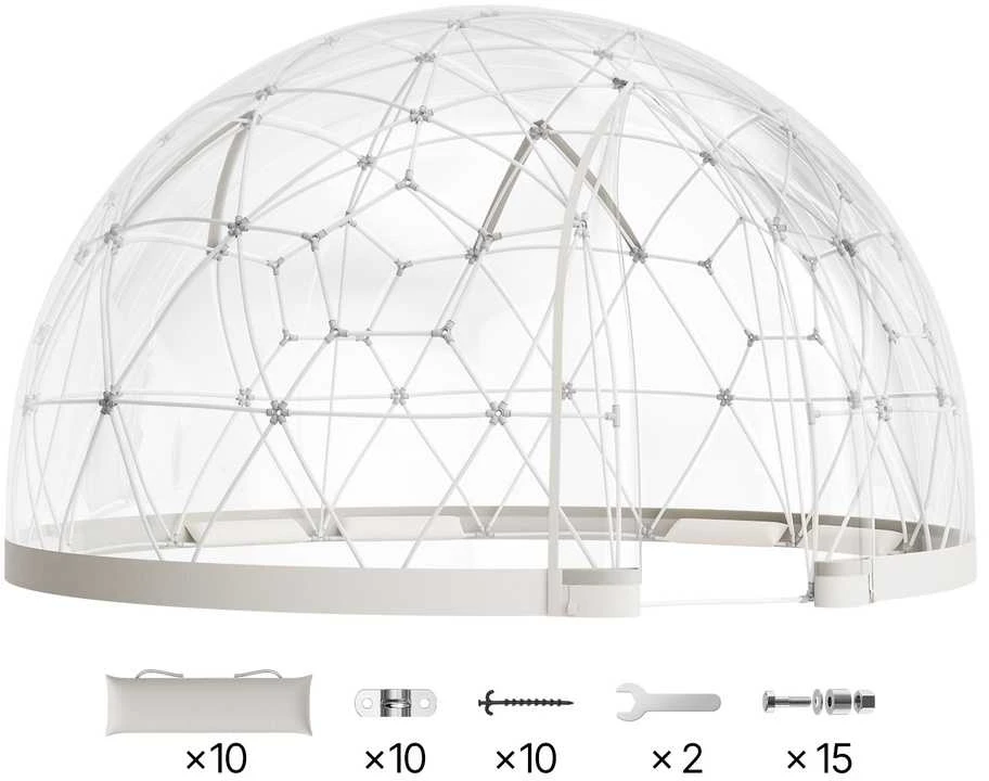 Sodo burbulo palapinė 4.6x2.9 m, 10-14 asmenų, geodezinis kupolas, iglu, permatoma