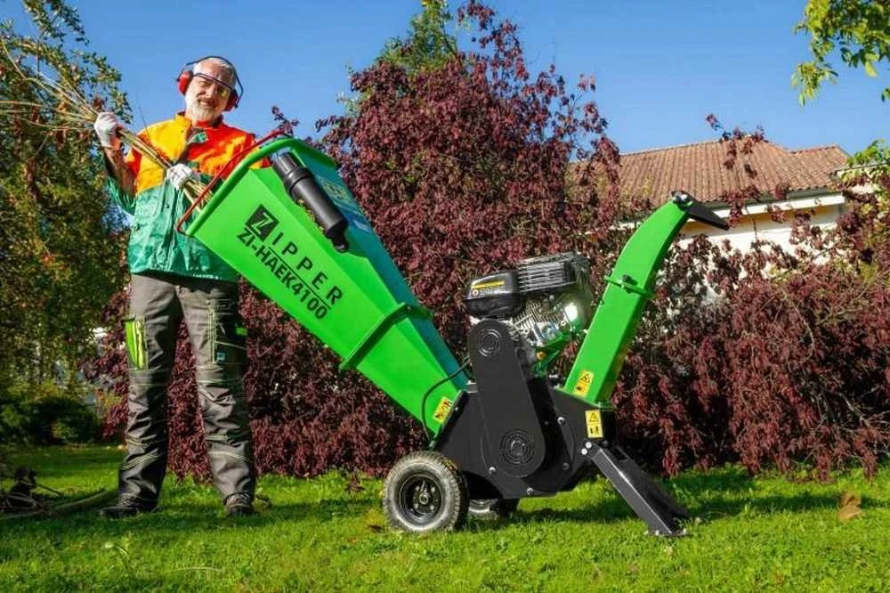 Sodo šakų smulkintuvas, benzininis medienos smulkintuvas, didelio našumo sodo atliekų perdirbėjas, 100 mm pjovimo skersmuo