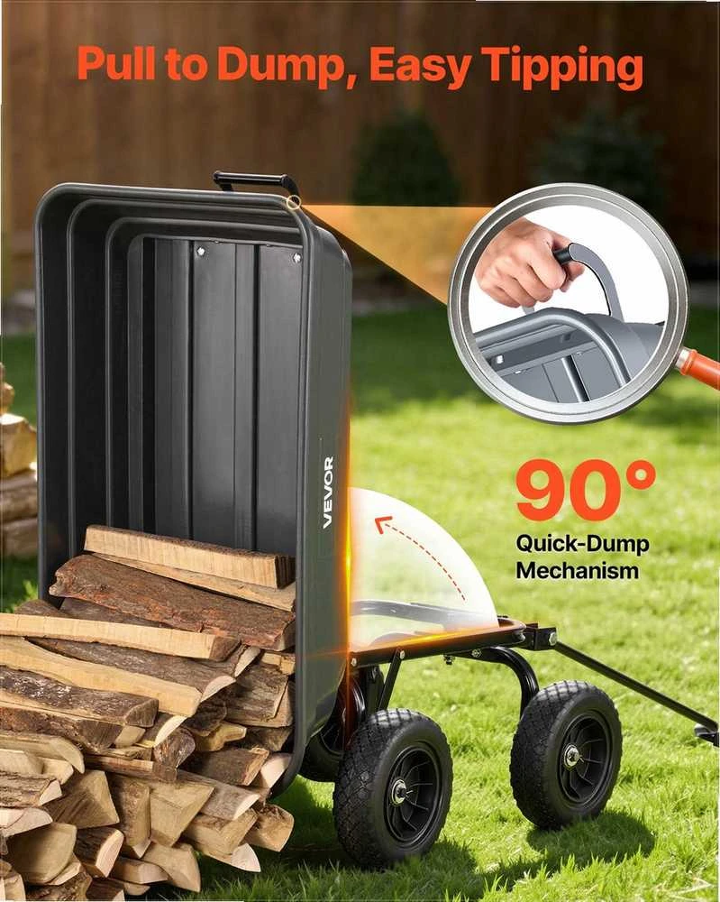 Sodo savivartis vežimėlis augalams, dirvožemiui, derliui, su 90° greito išvertimo mechanizmu ir 180° besisukančiais ratais, kiemo vežimas, ūkinis vežimėlis