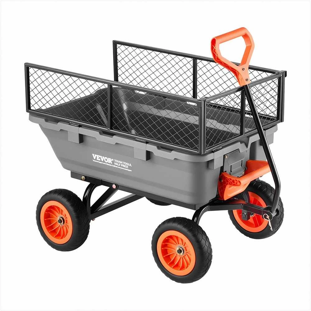 Sodo savivartis vežimėlis augalams, dirvožemiui, pasėliams, su apsaugine tvorele, greito išvertimo mechanizmas, besisukantys ratai, kiemo vežimas, sodo technika, transportavimo vagonėlis