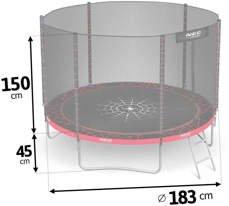 Sodo trampolinas 183 cm su apsauginiu tinklu ir kopėčiomis, lauko trampolinas, vaikiškas trampolinas, apvalus trampolinas