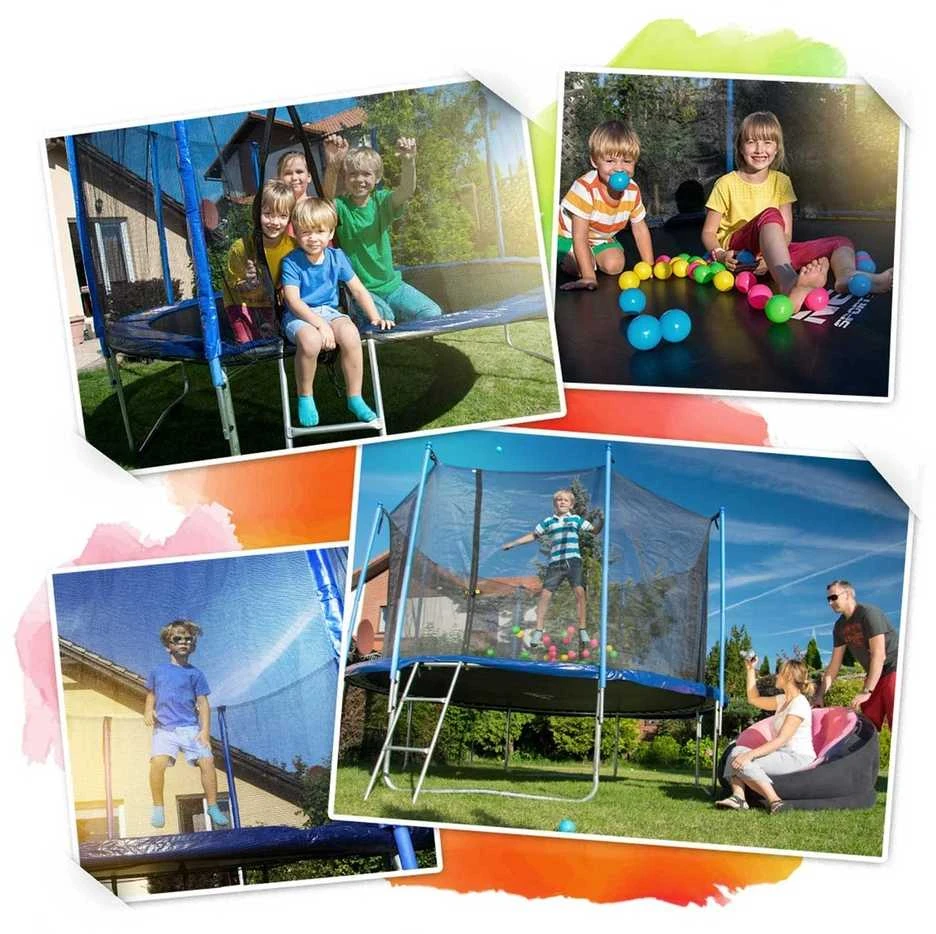 Sodo trampolinas 252 cm su apsauginiu tinklu ir kopėčiomis, lauko trampolinas, apvalus trampolinas vaikams, šokinėjimo trampolinas
