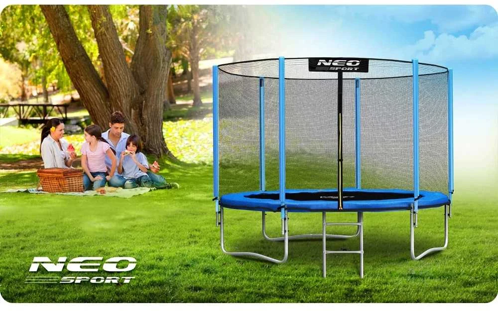 Sodo trampolinas 252 cm su apsauginiu tinklu ir kopėčiomis, lauko trampolinas, apvalus trampolinas vaikams, šokinėjimo trampolinas