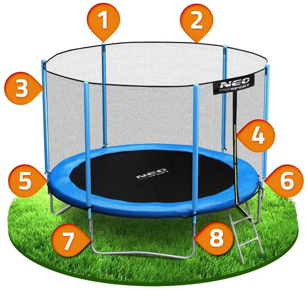 Sodo trampolinas 252 cm su apsauginiu tinklu ir kopėčiomis, lauko trampolinas, apvalus trampolinas vaikams, šokinėjimo trampolinas