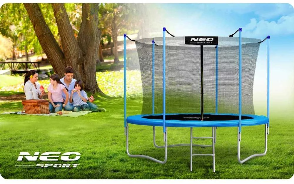 Sodo trampolinas 312 cm su apsauginiu tinklu ir kopėčiomis, lauko trampolinas, apvalus trampolinas vaikams, didelis trampolinas