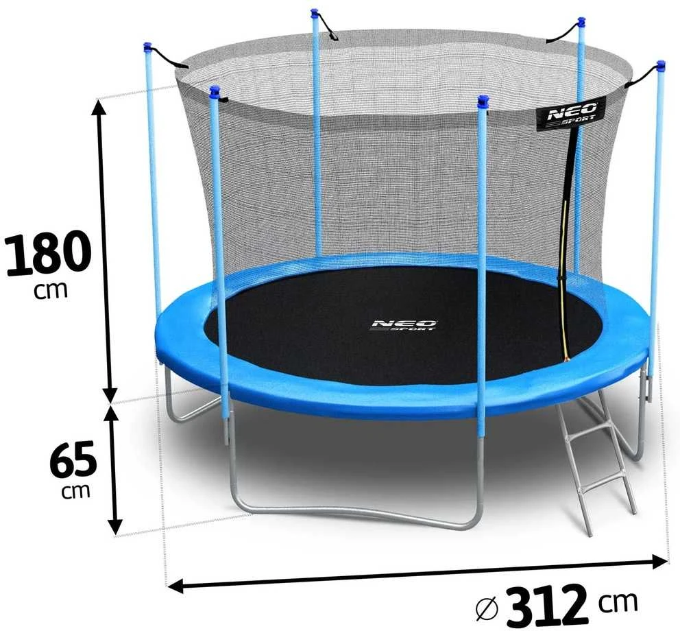 Sodo trampolinas 312 cm su apsauginiu tinklu ir kopėčiomis, lauko trampolinas, apvalus trampolinas vaikams, didelis trampolinas