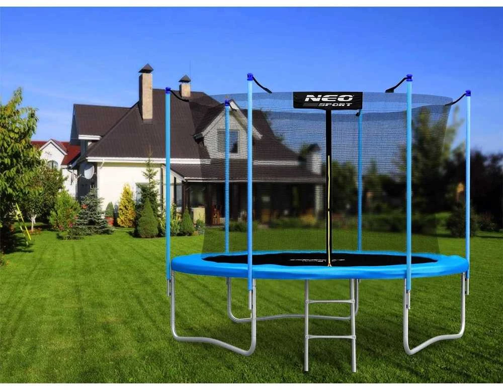 Sodo trampolinas 312 cm su apsauginiu tinklu ir kopėčiomis, lauko trampolinas, apvalus trampolinas vaikams, didelis trampolinas