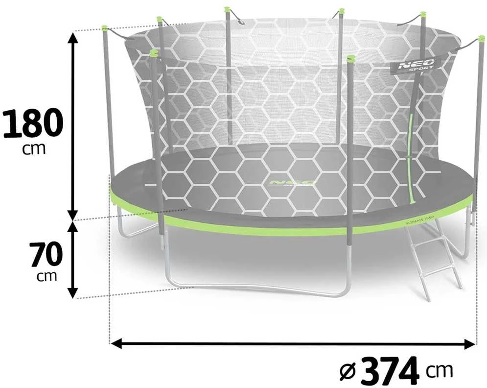 Sodo trampolinas 374 cm su vidiniu tinklu, lauko trampolinas, didelis trampolinas, apvalus trampolinas