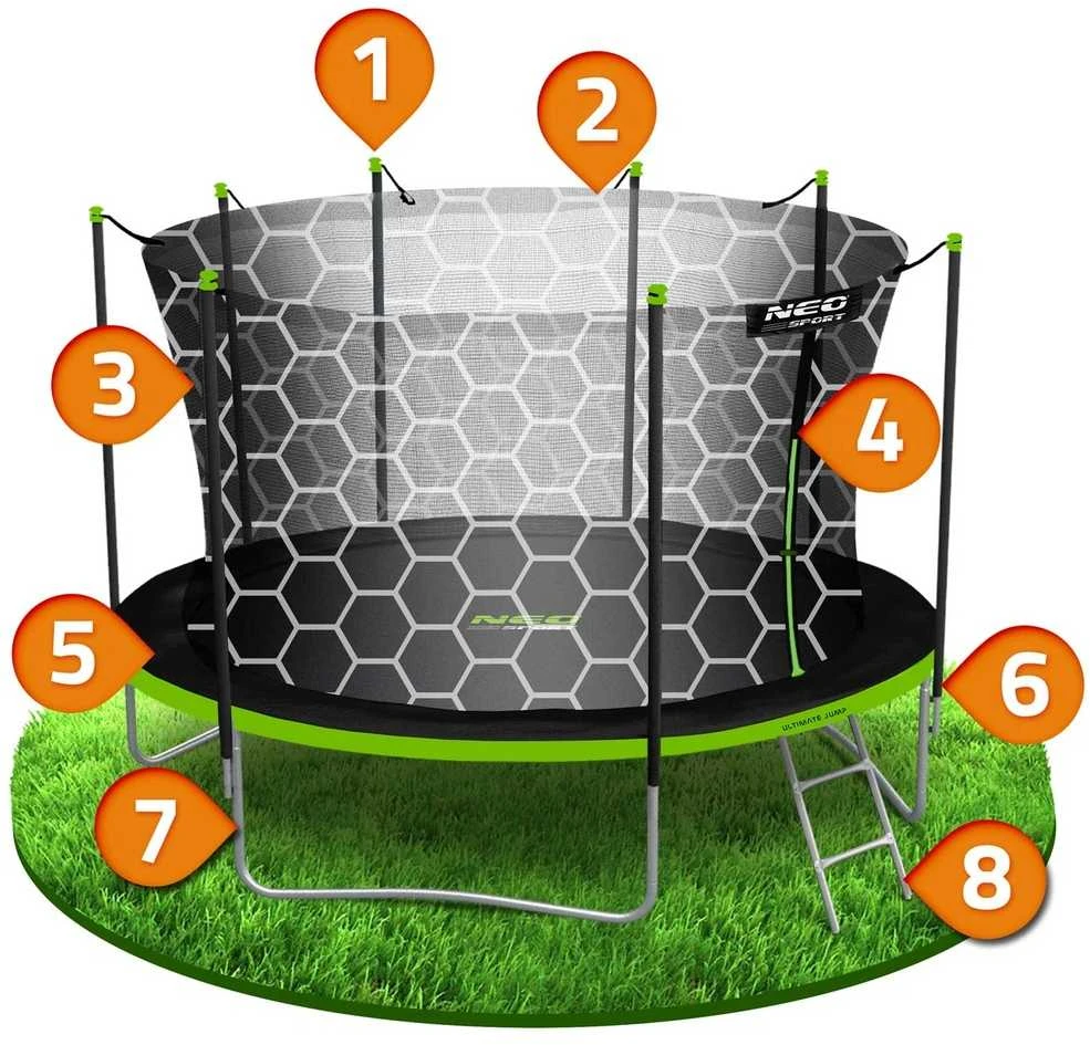 Sodo trampolinas 374 cm su vidiniu tinklu, lauko trampolinas, didelis trampolinas, apvalus trampolinas