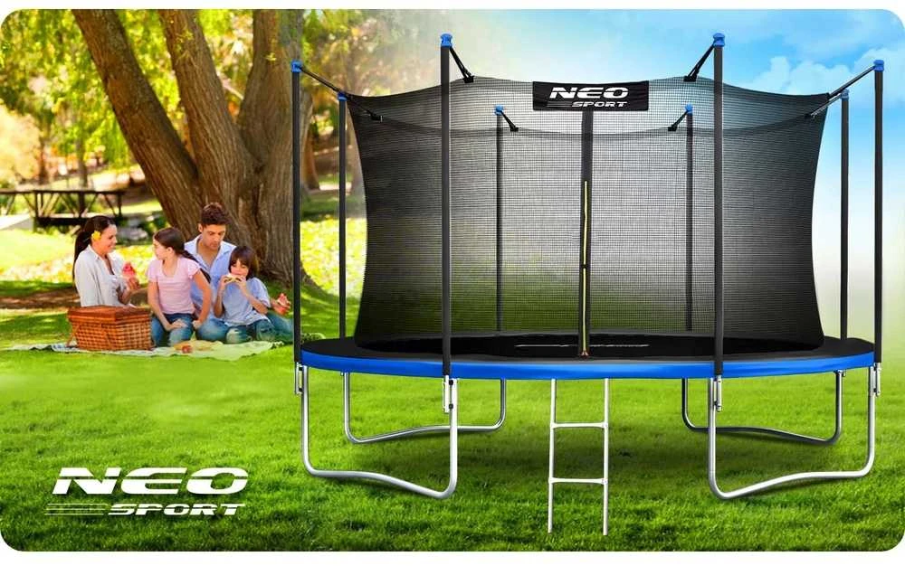 Sodo trampolinas 404 cm su vidiniu tinklu ir kopėčiomis, lauko trampolinas, didelis trampolinas, šokinėjimo trampolinas