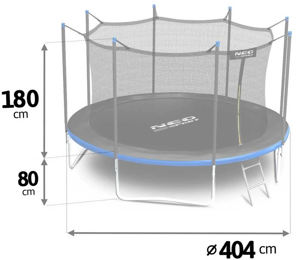 Sodo trampolinas 404 cm su vidiniu tinklu ir kopėčiomis, lauko trampolinas, didelis trampolinas, šokinėjimo trampolinas