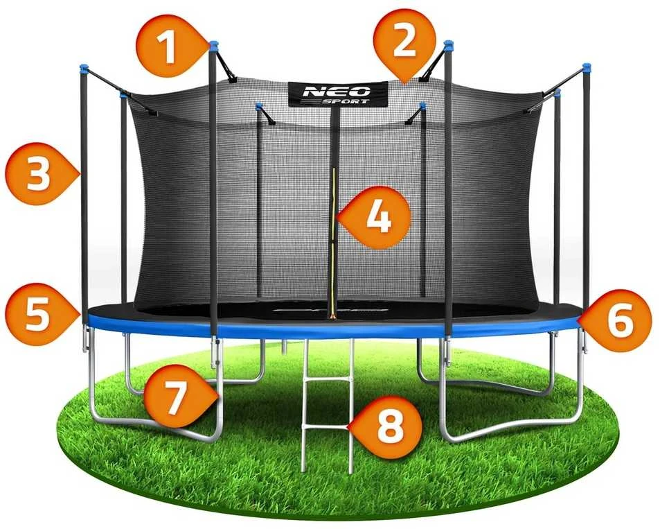 Sodo trampolinas 404 cm su vidiniu tinklu ir kopėčiomis, lauko trampolinas, didelis trampolinas, šokinėjimo trampolinas
