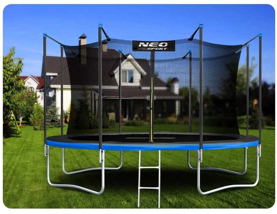 Sodo trampolinas 404 cm su vidiniu tinklu ir kopėčiomis, lauko trampolinas, didelis trampolinas, šokinėjimo trampolinas