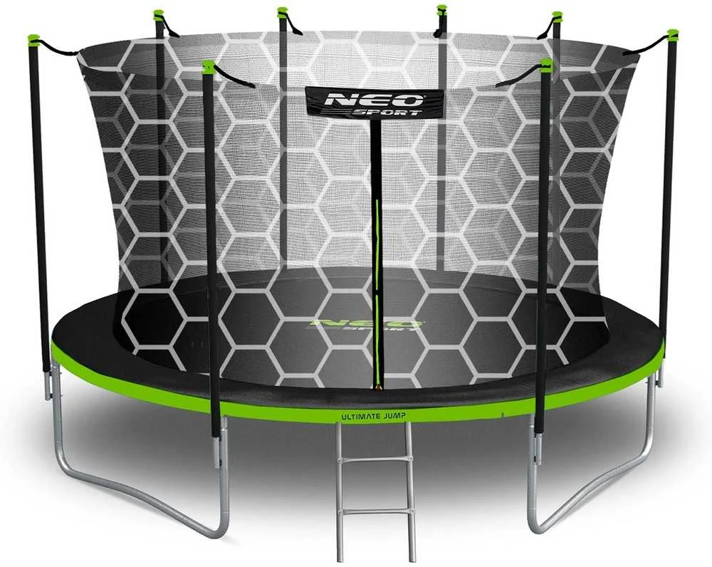 Sodo trampolinas 435 cm su vidiniu apsauginiu tinklu ir kopėčiomis, didelis lauko trampolinas, apvalus trampolinas vaikams, trampolinas kieme