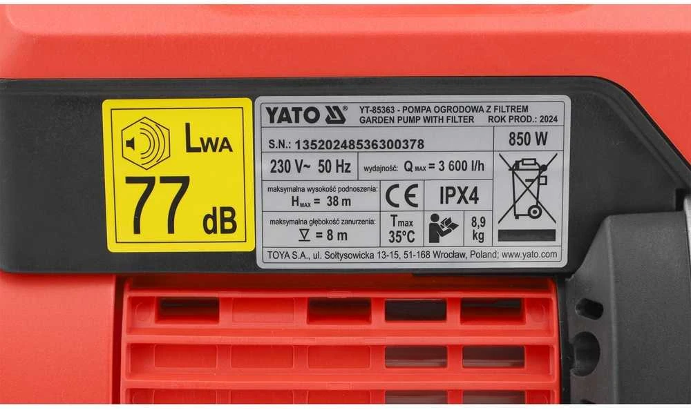 Vandens siurblys Yato YT-85363; 850 W