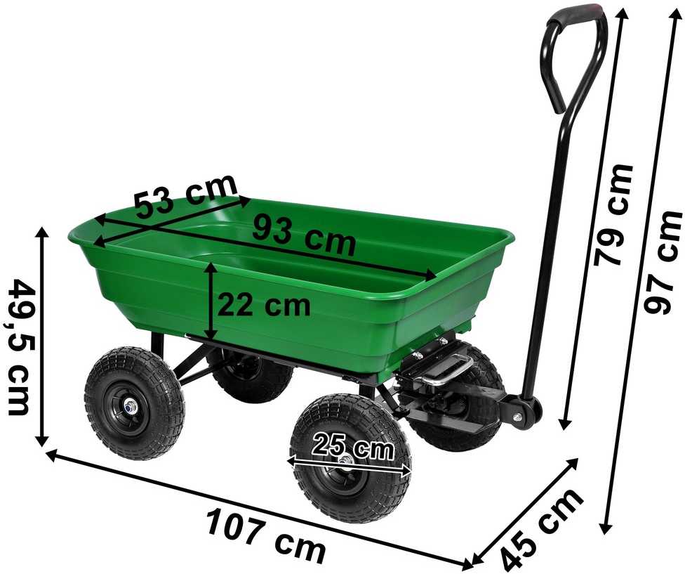 Sodo vežimėlis, savivartis, 75 l, 300 kg, žalias karutis, daržo vežimėlis, sodininko talpykla