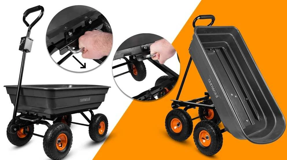 Sodo vežimėlis, transportavimo vežimėlis, sunkiasvoris sodo išvertimo vežimėlis, 75L talpa, 300kg keliamoji galia