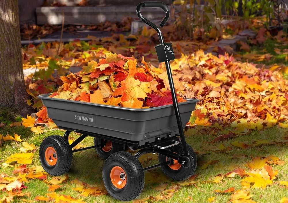 Sodo vežimėlis, transportavimo vežimėlis, sunkiasvoris sodo išvertimo vežimėlis, 75L talpa, 300kg keliamoji galia