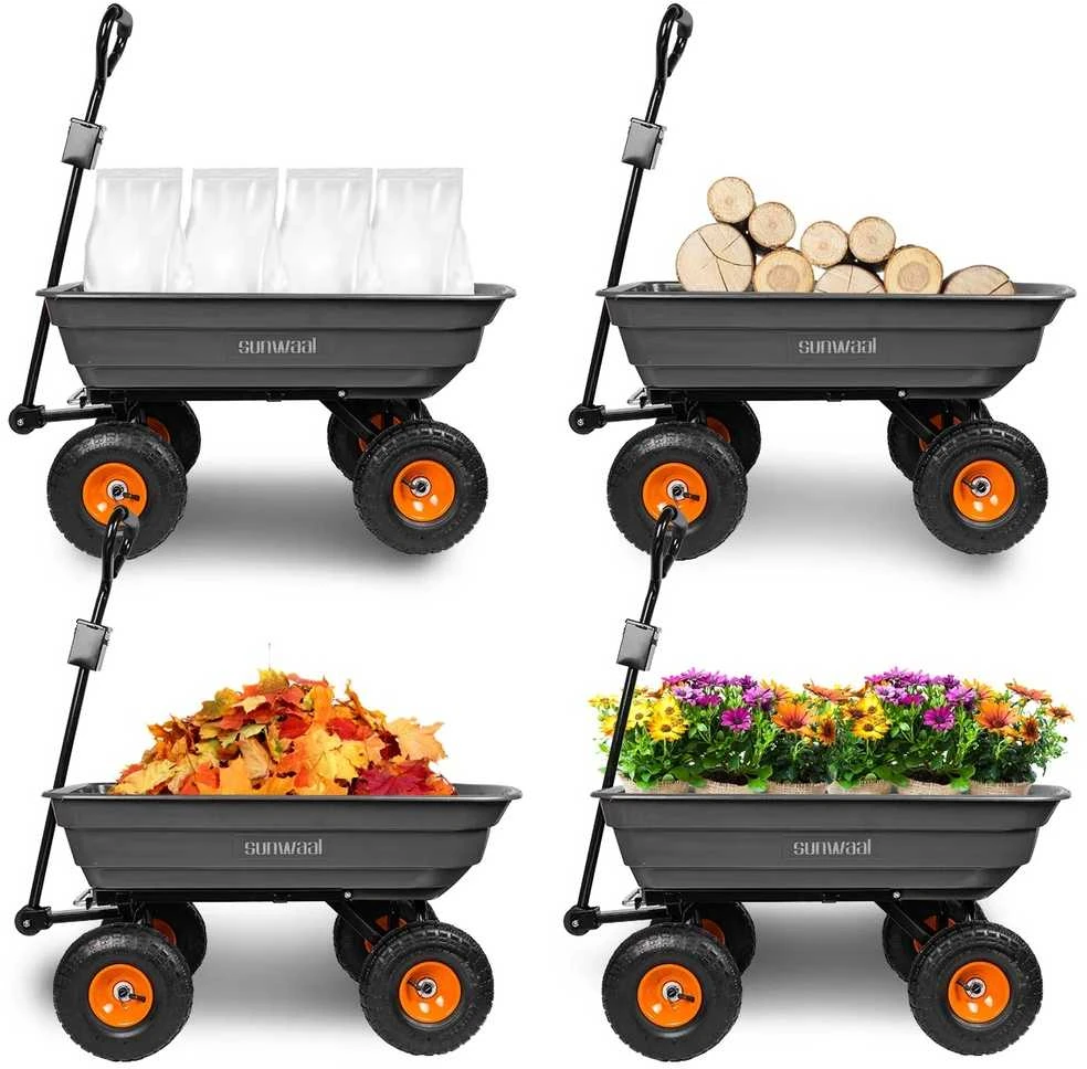 Sodo vežimėlis, transportavimo vežimėlis, sunkiasvoris sodo išvertimo vežimėlis, 75L talpa, 300kg keliamoji galia