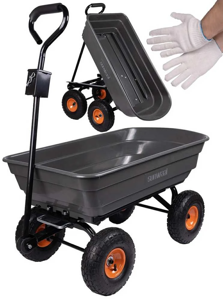 Sodo vežimėlis, transportavimo vežimėlis, sunkiasvoris sodo išvertimo vežimėlis, 75L talpa, 300kg keliamoji galia