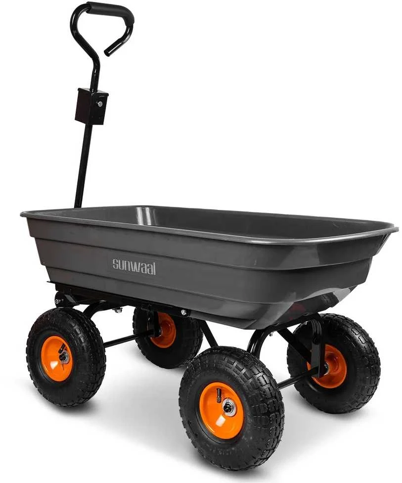 Sodo vežimėlis, transportavimo vežimėlis, sunkiasvoris sodo išvertimo vežimėlis, 75L talpa, 300kg keliamoji galia