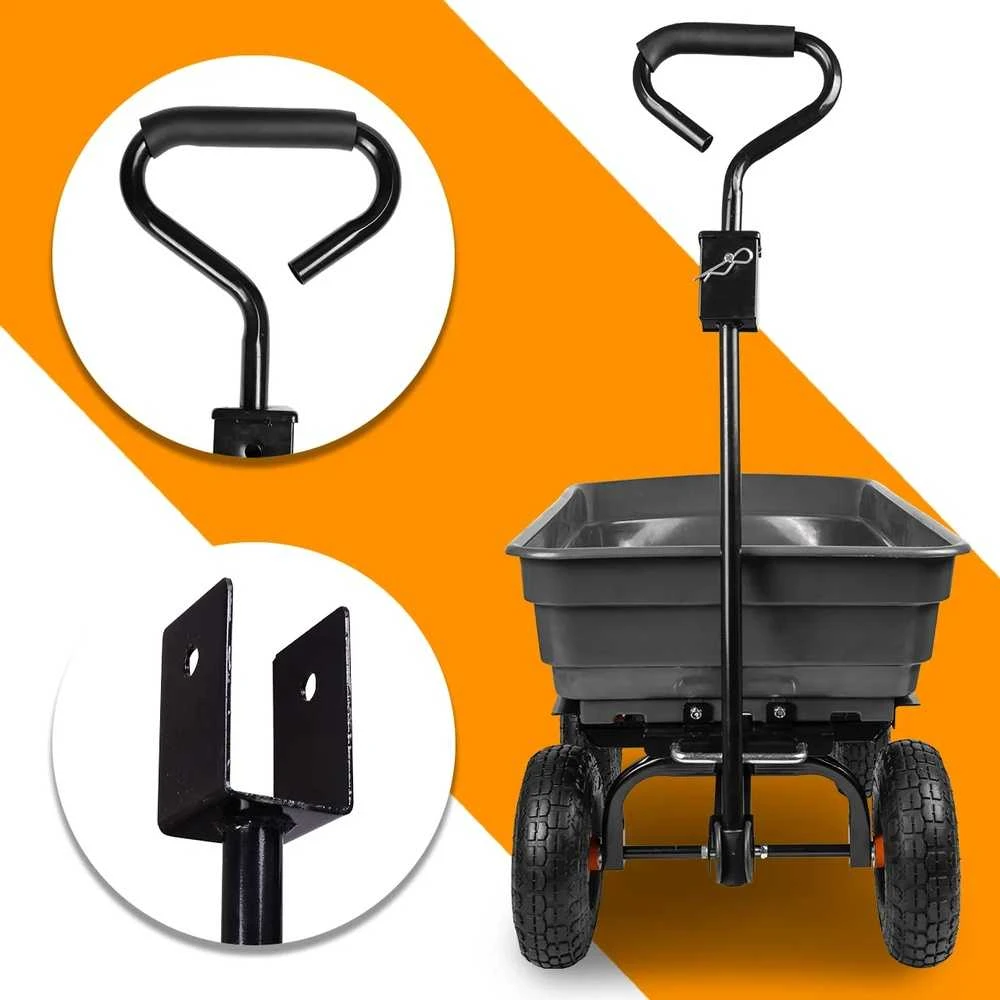 Sodo vežimėlis, transportavimo vežimėlis, sunkiasvoris sodo išvertimo vežimėlis, 75L talpa, 300kg keliamoji galia